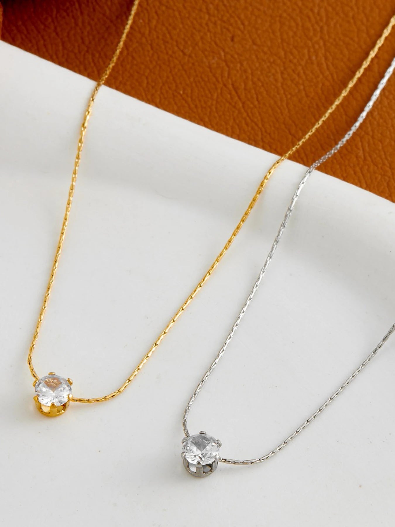 Gold Diamond Pendant Necklace  Plated Stainless Steel Jewelry Zircon Pendant Necklace for Women
