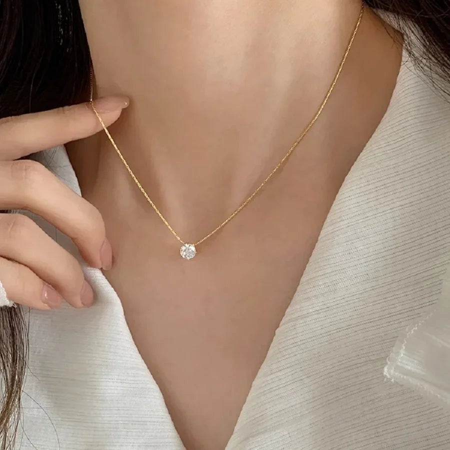 Gold Diamond Pendant Necklace  Plated Stainless Steel Jewelry Zircon Pendant Necklace for Women
